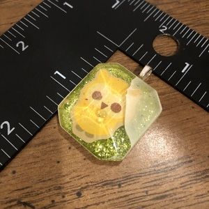 Handmade yellow owl on green glitter resin charm